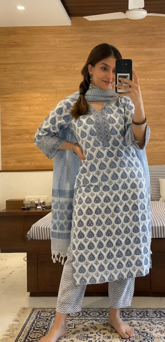 Printed Kurti Set for Women Kurta, Pant and Dupatta Elegant Ethnic Wear