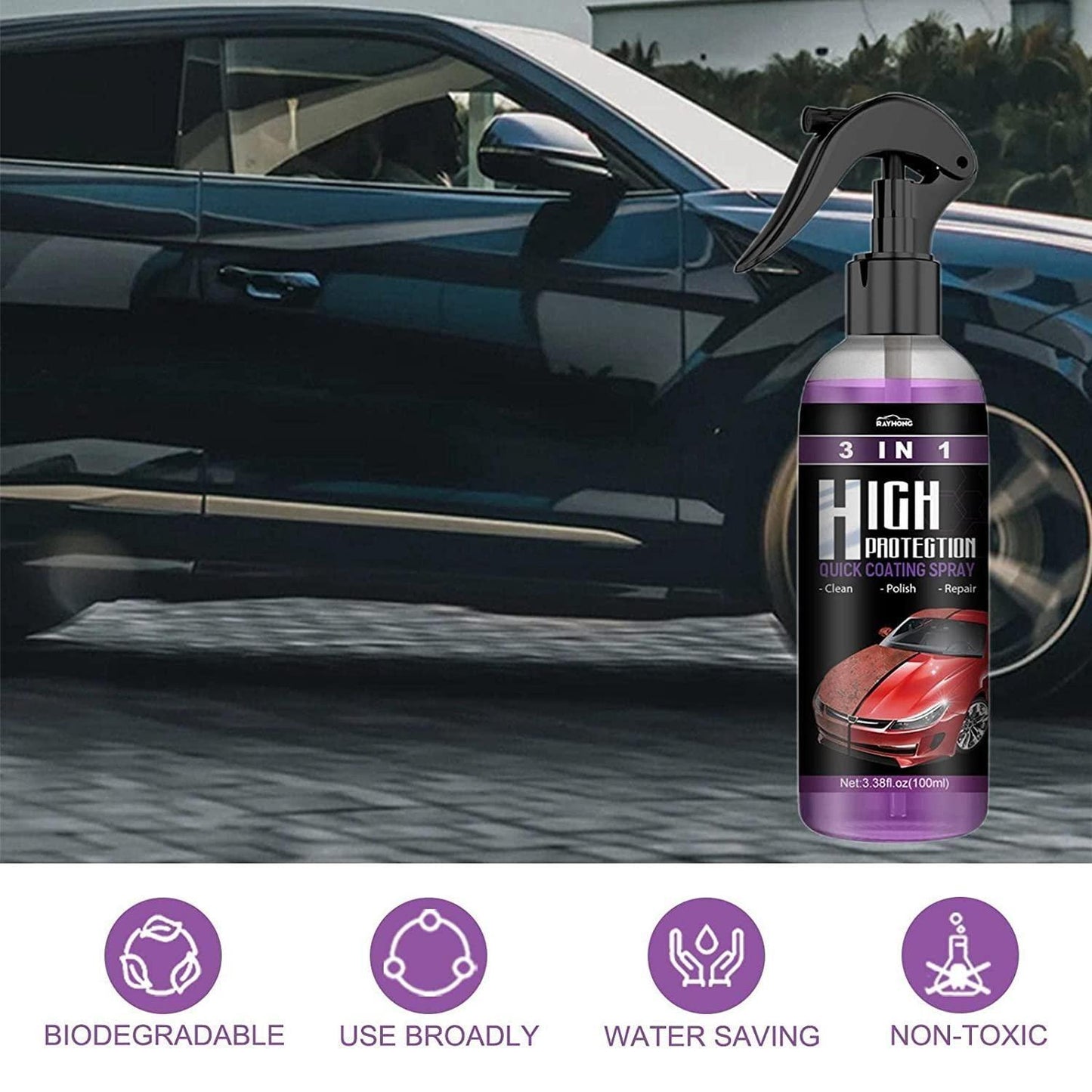 🚗✨ 3-in-1 Hydrophobic Nano Coating & Car Scratch Polish Spray – Pack of 2