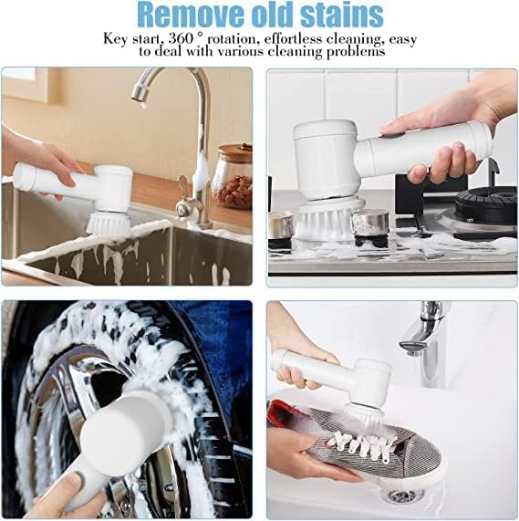 Electric Rotary Cleaning Brush with 3 Brush Heads Insulator Polisher Bathroom Shower Tub Kitchen Stove Floor Car