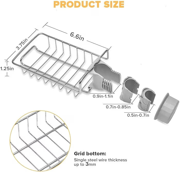 Stainless Steel Sink Faucet Sponge Holder & Soap Drain Rack