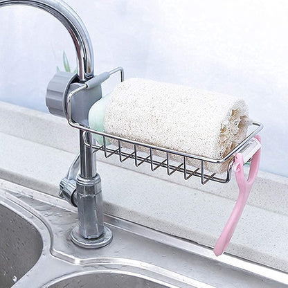 Stainless Steel Sink Faucet Sponge Holder & Soap Drain Rack