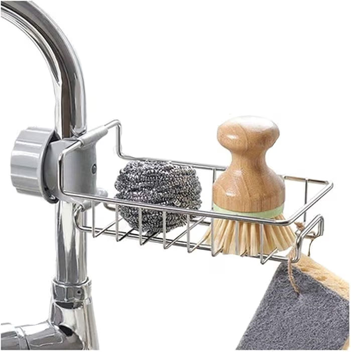 Stainless Steel Sink Faucet Sponge Holder & Soap Drain Rack