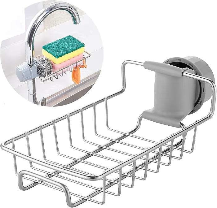 Stainless Steel Sink Faucet Sponge Holder & Soap Drain Rack