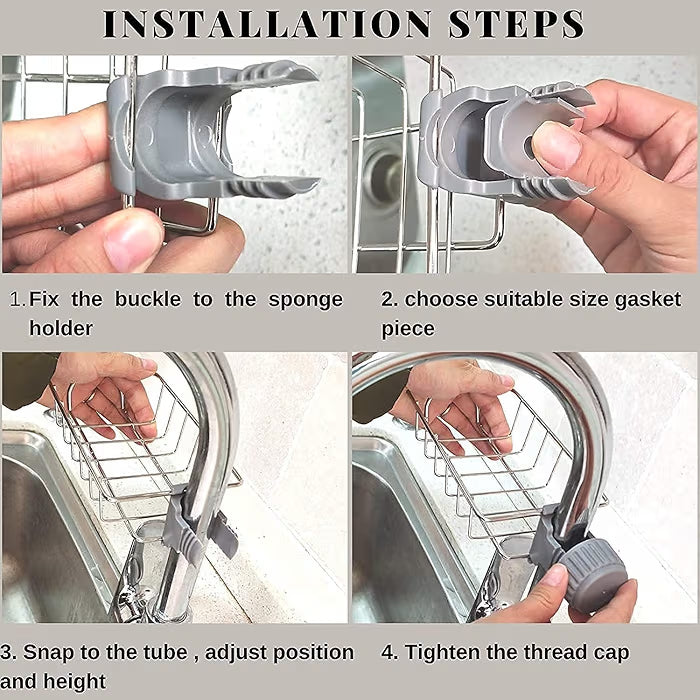 Stainless Steel Sink Faucet Sponge Holder & Soap Drain Rack