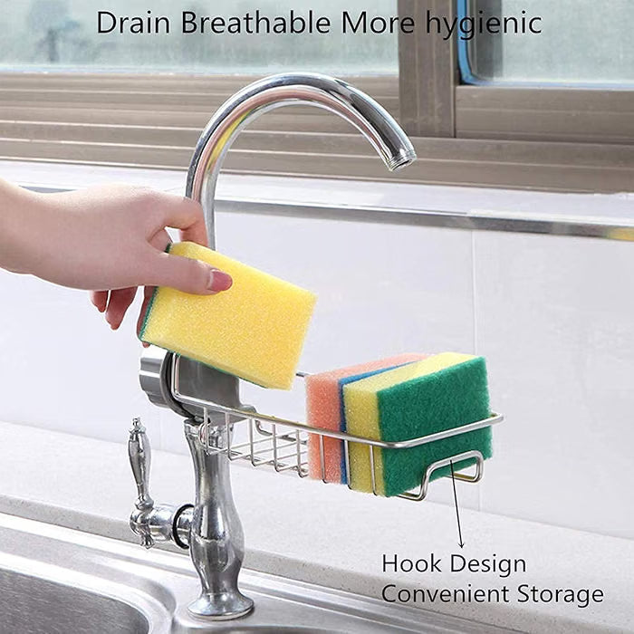 Stainless Steel Sink Faucet Sponge Holder & Soap Drain Rack