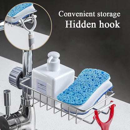 Stainless Steel Sink Faucet Sponge Holder & Soap Drain Rack