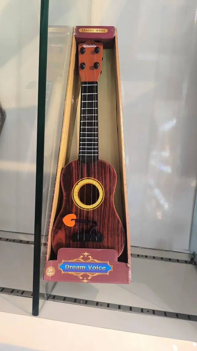 Mini Wooden Finish Plastic Guitar with 4 Strings