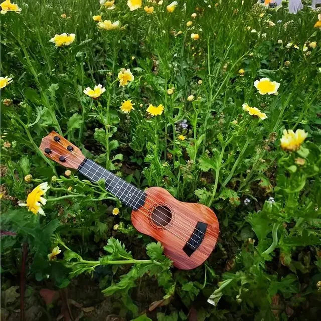 Mini Wooden Finish Plastic Guitar with 4 Strings