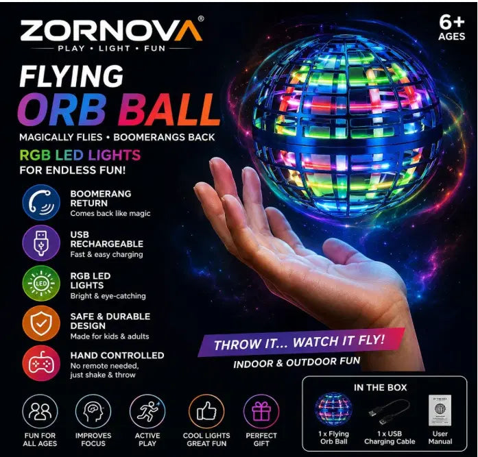 Flying Orb Ball Hand Controlled Boomerang Spinner, USB Rechargeable (Pack of 1)