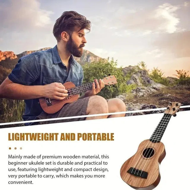 Mini Wooden Finish Plastic Guitar with 4 Strings