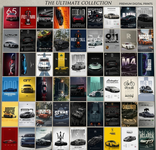 54 PCS Premium Car Poster Set (Matte & Gloss)