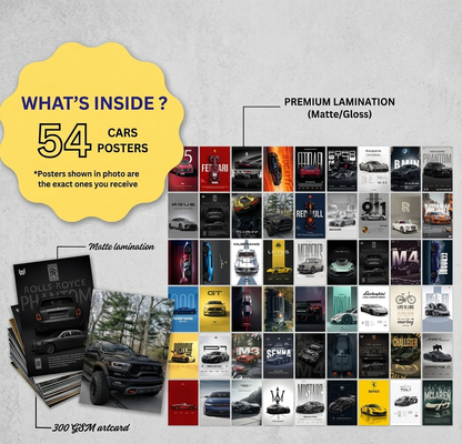 54 PCS Premium Car Poster Set (Matte & Gloss)