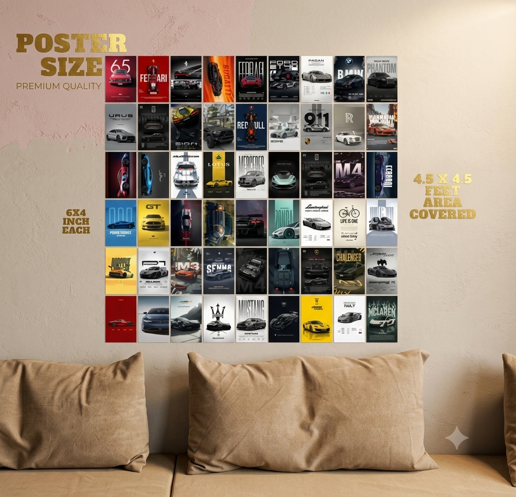 54 PCS Premium Car Poster Set (Matte & Gloss)