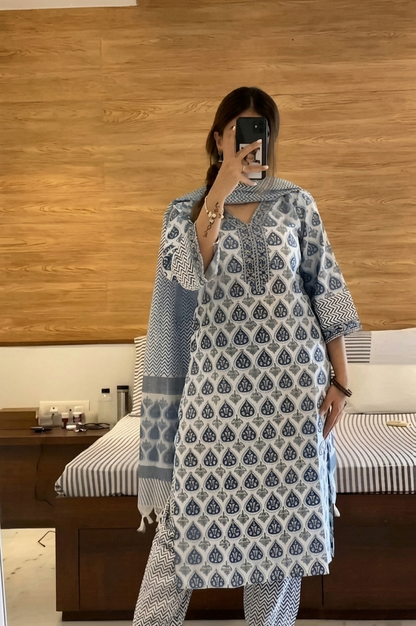 Printed Kurti Set for Women  Kurta, Pant and Dupatta Elegant Ethnic Wear