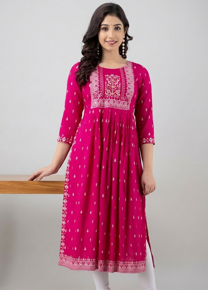 Women's Premium Rayon Anarkali Kurti Stylish Embroidered Flared Kurta